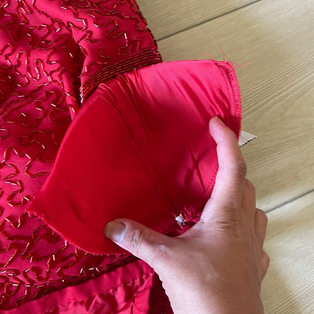 A.J. Bari Red Silk‎ Beaded Short Sleeve Party Cocktail Dress Size 4 - Picture 6 of 9